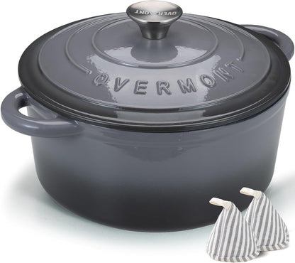 Discover the Overmont Enameled Cast Iron Dutch Oven - 5.5QT Heavy-Duty Cookware with Lid for Perfect Braising, Stews, Roasting, and Bread Baking in Elegant Cream White