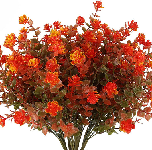 Transform Your Space with 8 Bundles of Lifelike Artificial Fall Flowers - Vibrant Green and Orange Faux Plants for Year-Round Indoor and Outdoor Décor