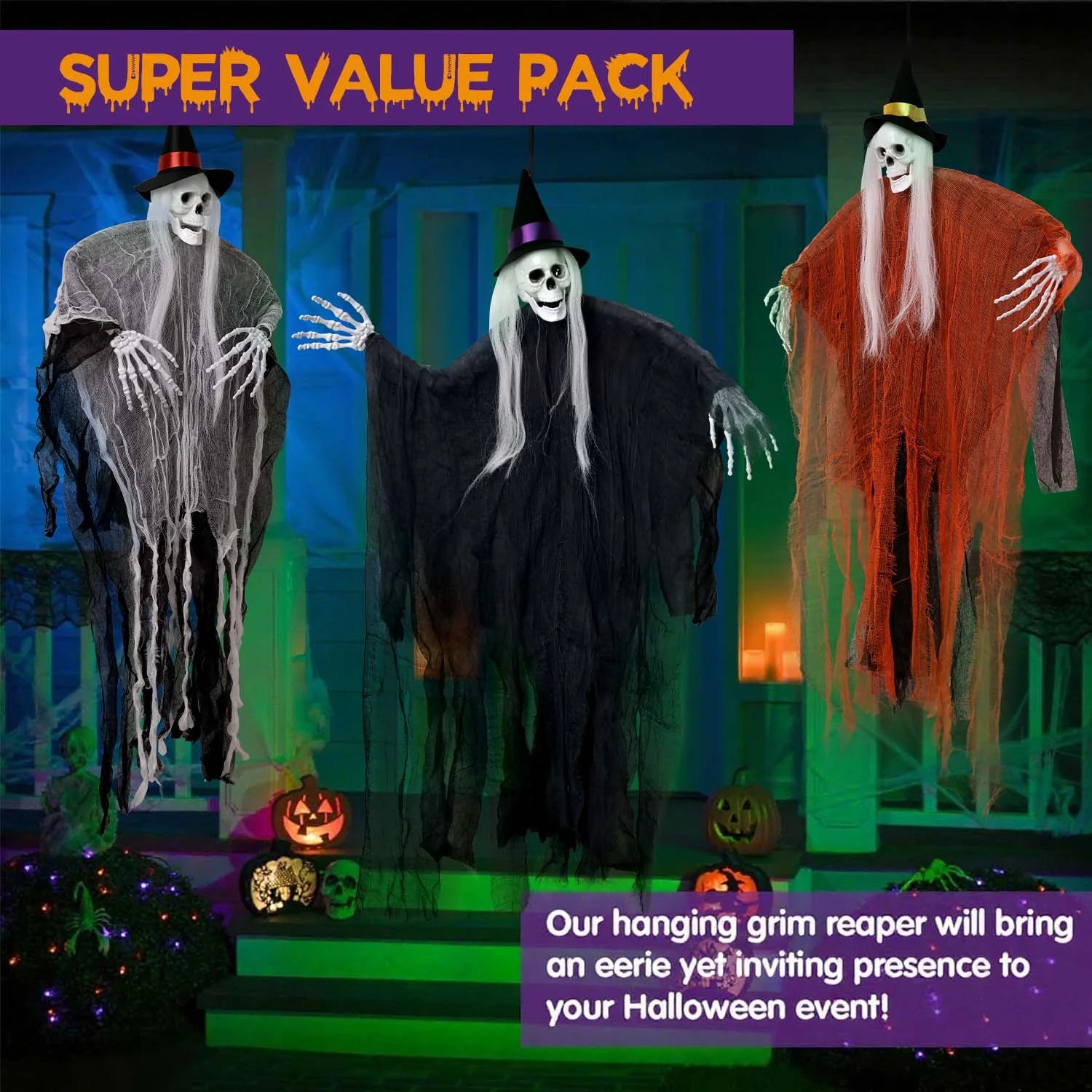 Get Your Spook On with 3 Ghoulishly Fun Hanging Skeleton Ghosts for Halloween - Perfect for Creepy Courtyards and Chilling Celebrations!