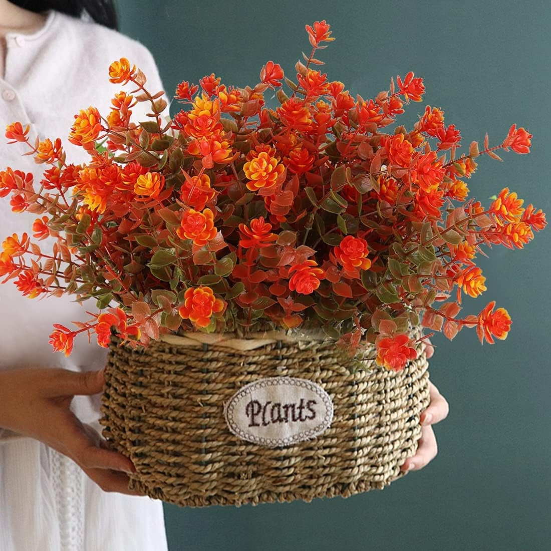 Transform Your Space with 8 Bundles of Lifelike Artificial Fall Flowers - Vibrant Green and Orange Faux Plants for Year-Round Indoor and Outdoor Décor