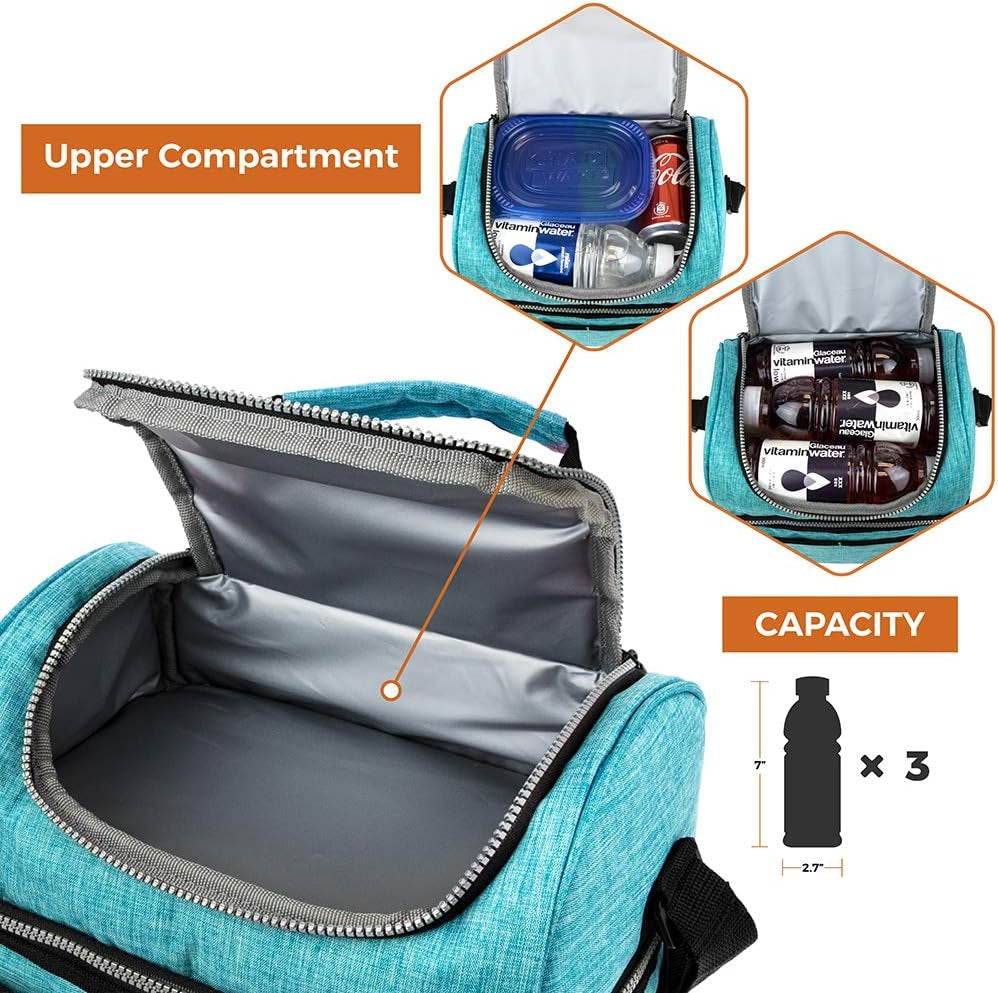Lunch Box, Insulated Large Double Decker Leak Proof for Men or Women for Work or Game Day.