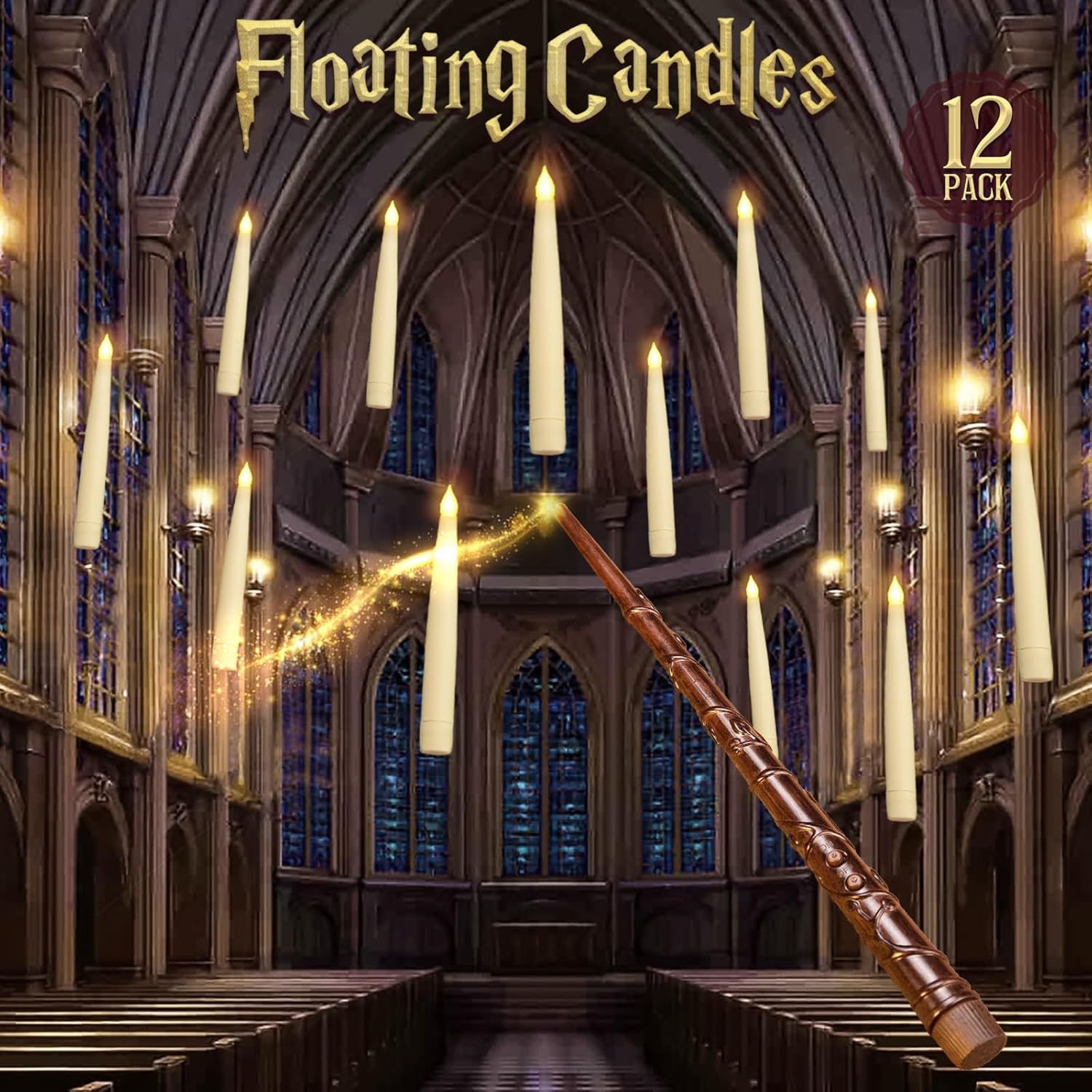 Halloween Decorations - 12 Pcs Magic Flickering Warm Light Flameless Floating LED Candles also for Christmas Decor