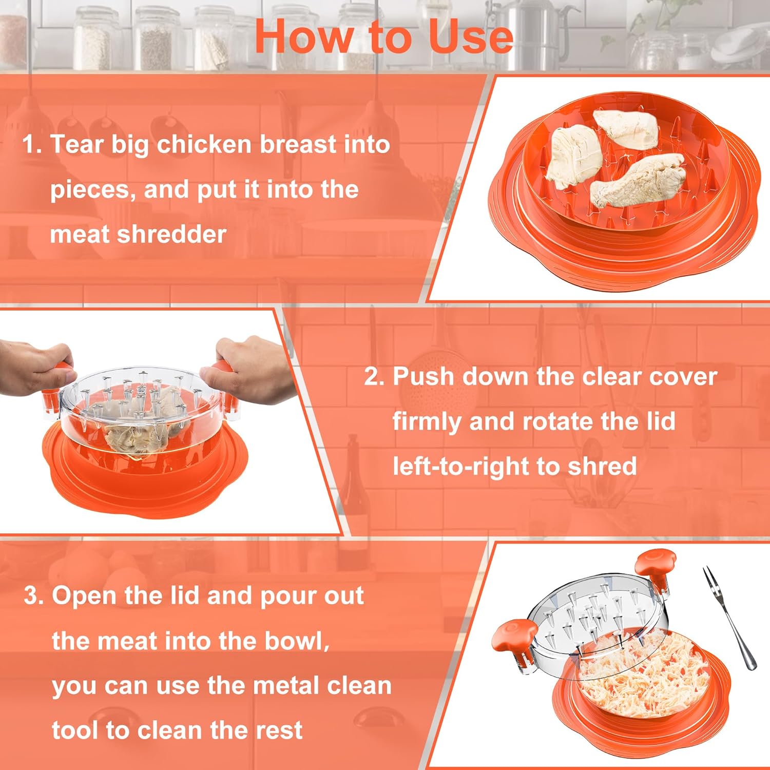 Effortless Shredding with the Orange Chicken Shredder Tool - Perfect for Chicken, Pork, and Beef!