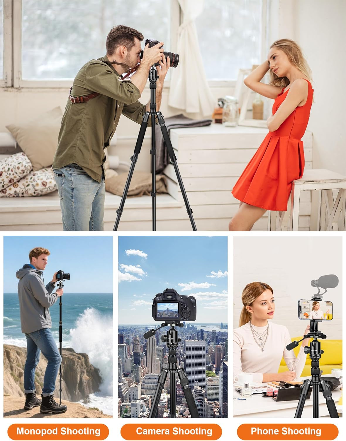 Camera Tripod, 83" Aluminum Tripods & Monopods with Metal Handle, Heavy Duty Tripod for DSLR Camera Lasers Binoculars Telescope Spotting Scope, Payload 35Lb