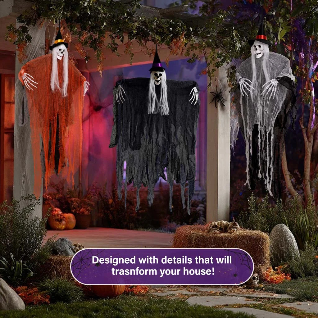 Get Your Spook On with 3 Ghoulishly Fun Hanging Skeleton Ghosts for Halloween - Perfect for Creepy Courtyards and Chilling Celebrations!