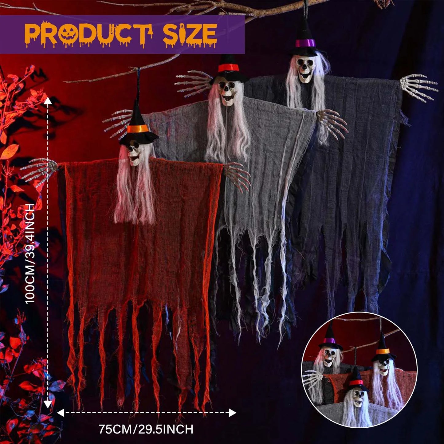 Get Your Spook On with 3 Ghoulishly Fun Hanging Skeleton Ghosts for Halloween - Perfect for Creepy Courtyards and Chilling Celebrations!