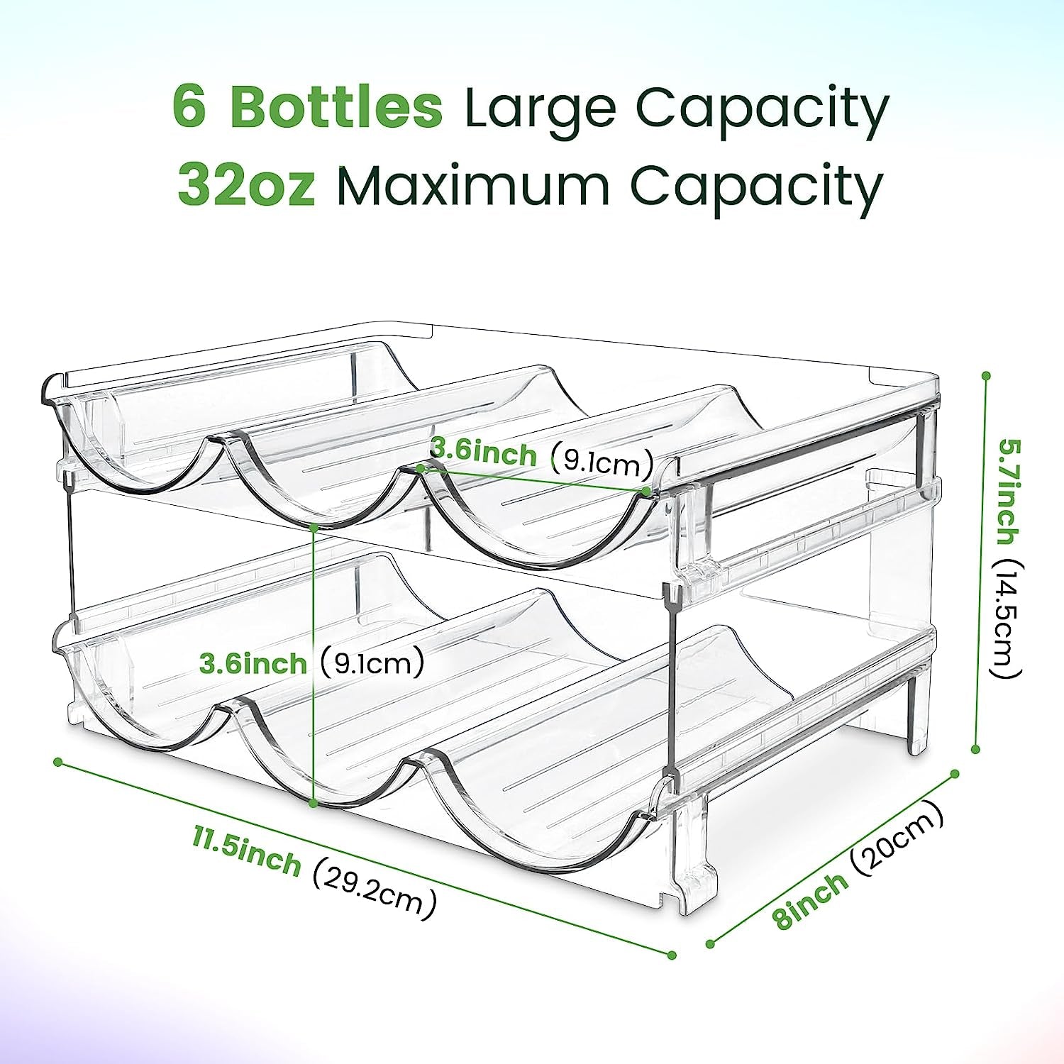 Effortless Water Bottle Organization: Stackable 2-Pack Storage Rack for Cabinets and Refrigerators