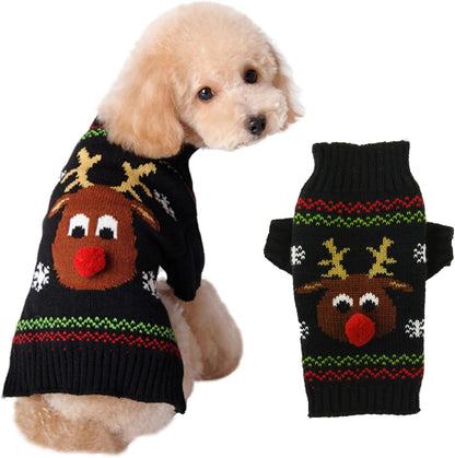 Adorable Knitted Dog Christmas Sweater with Cute Reindeer Design - Perfect Holiday Outfit for Small, Medium, and Large Pets!