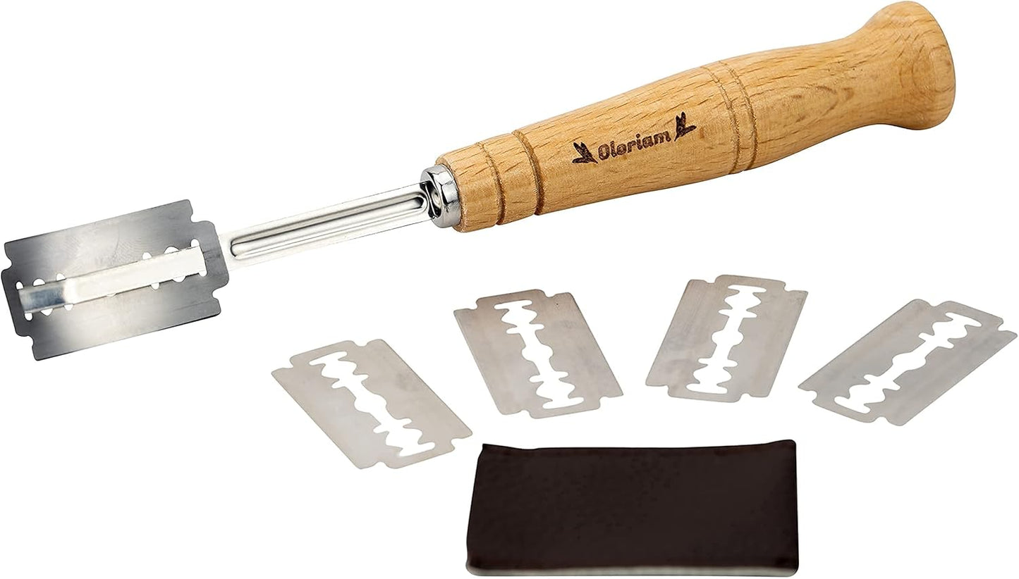 Danish Dough Whisk Pastry Mixer and Bread Lame Tool Set, Hand Crafted Dough Scoring with Five Replaceable Blades by  - Premium Stainless Steel Mixer - Ideal for Artisan Bread Baking