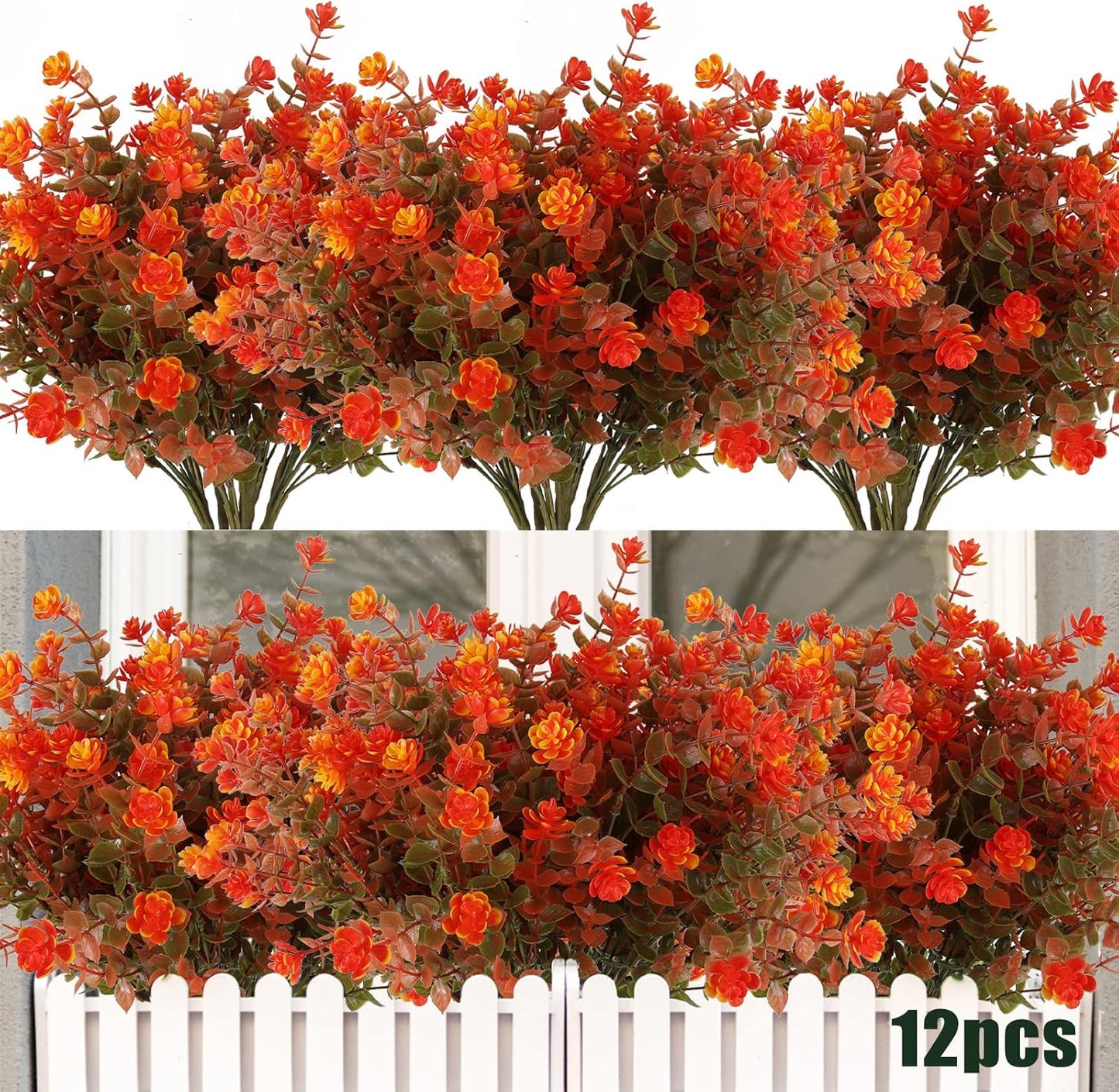 Transform Your Space with 8 Bundles of Lifelike Artificial Fall Flowers - Vibrant Green and Orange Faux Plants for Year-Round Indoor and Outdoor Décor