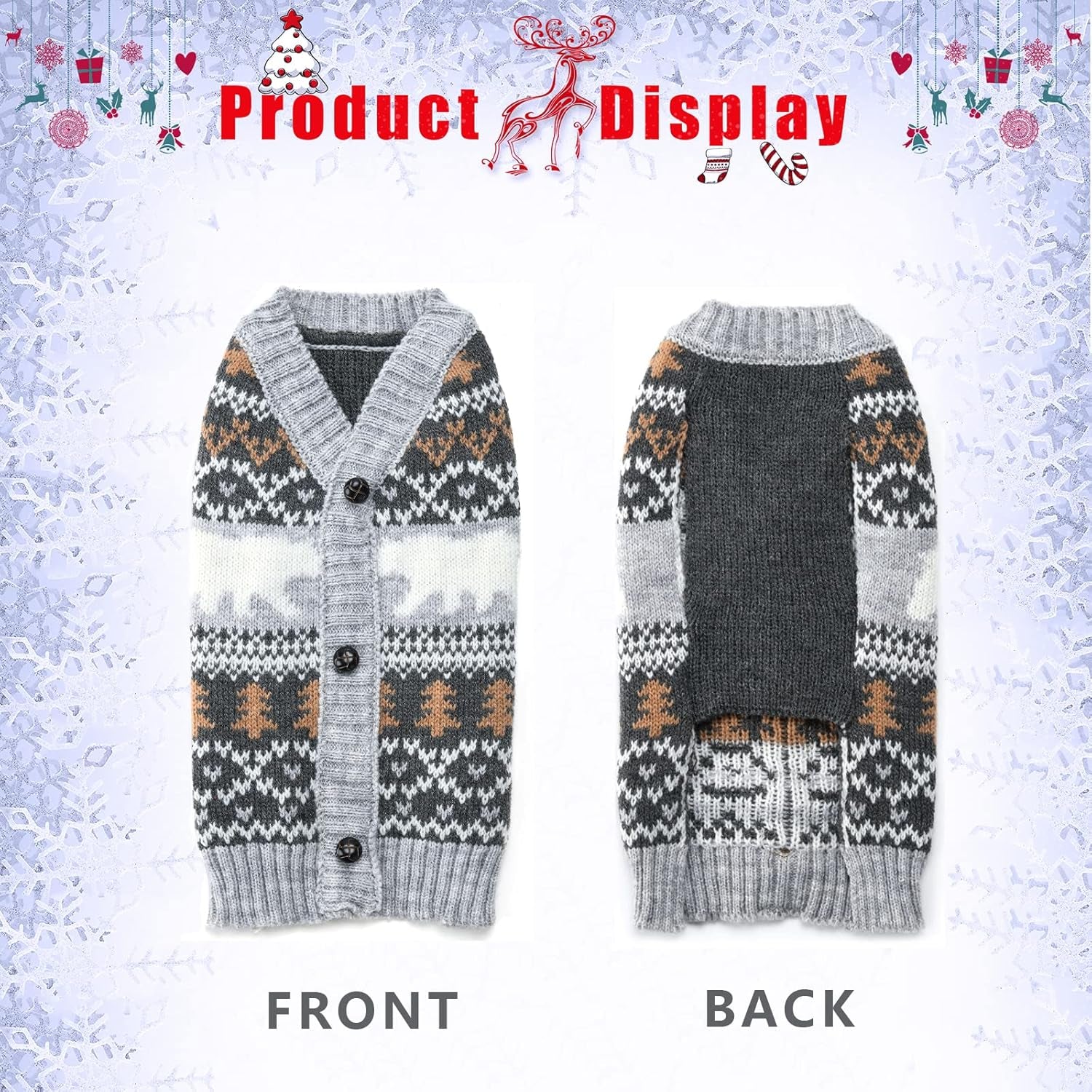Adorable Classic Argyle Knitted Dog Christmas Sweater – Cozy Holiday Outfit for Small to Large Dogs and Cats in Festive Grey