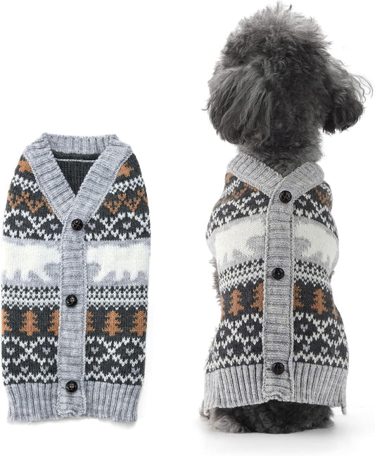 Adorable Classic Argyle Knitted Dog Christmas Sweater – Cozy Holiday Outfit for Small to Large Dogs and Cats in Festive Grey
