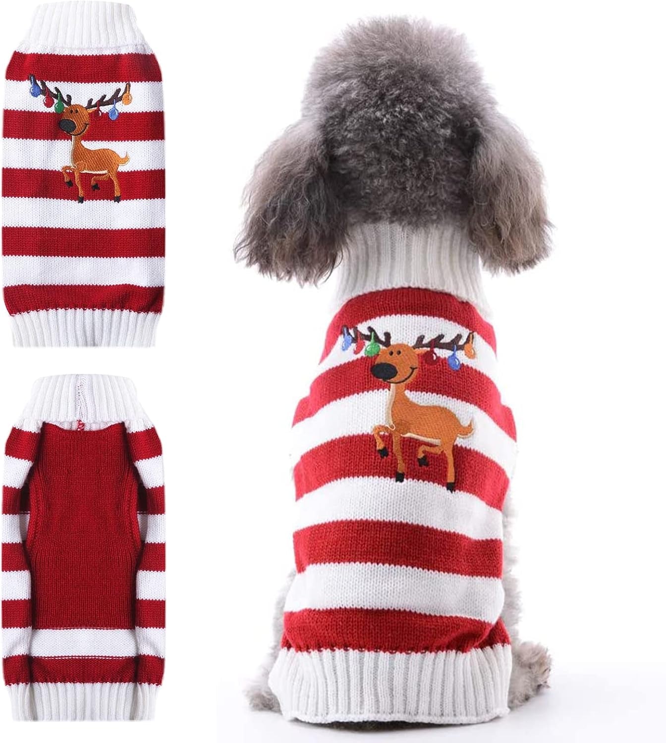 Adorable Knitted Dog Christmas Sweater with Cute Reindeer Design - Perfect Holiday Outfit for Small, Medium, and Large Pets!