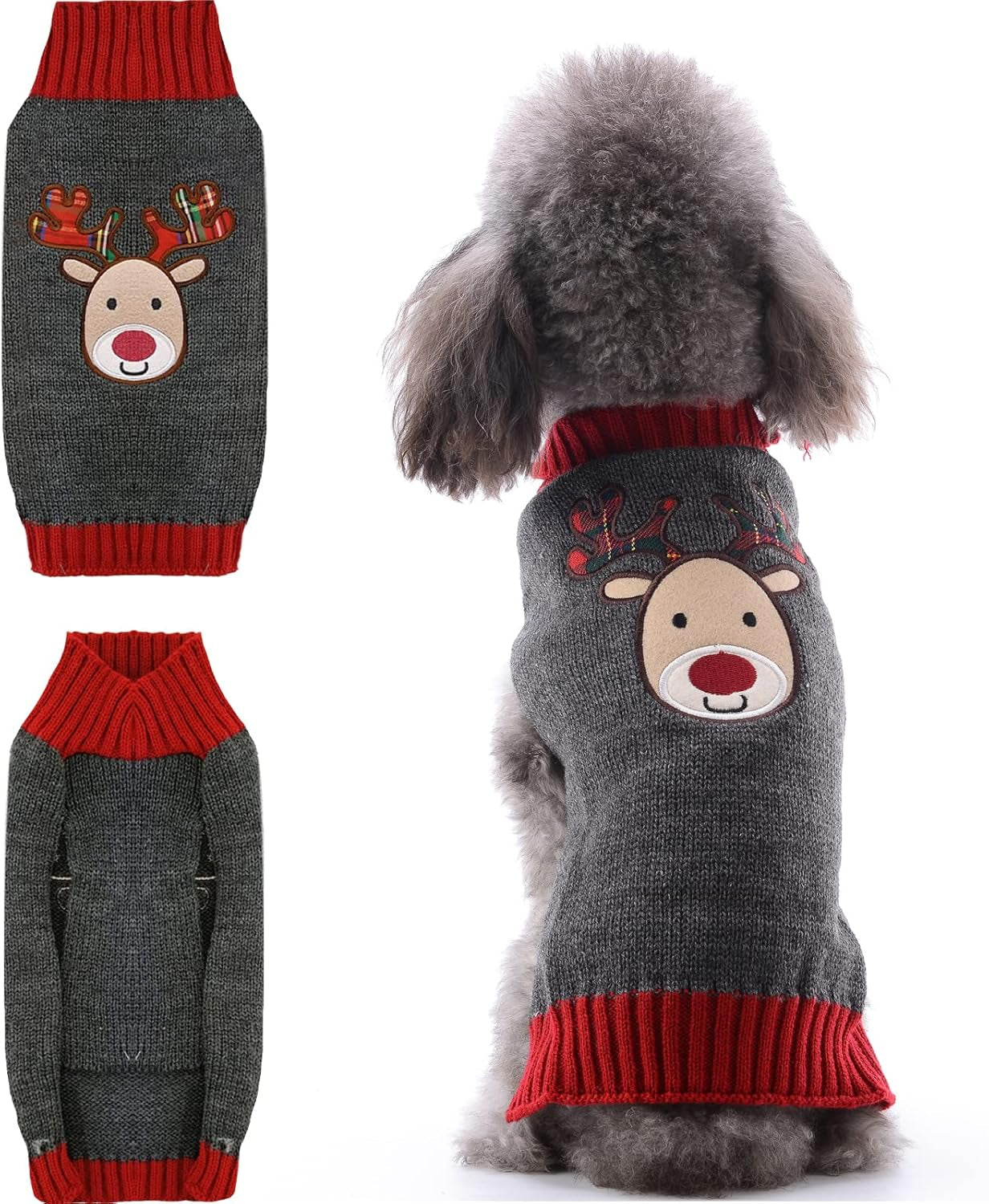 Adorable Knitted Dog Christmas Sweater with Cute Reindeer Design - Perfect Holiday Outfit for Small, Medium, and Large Pets!