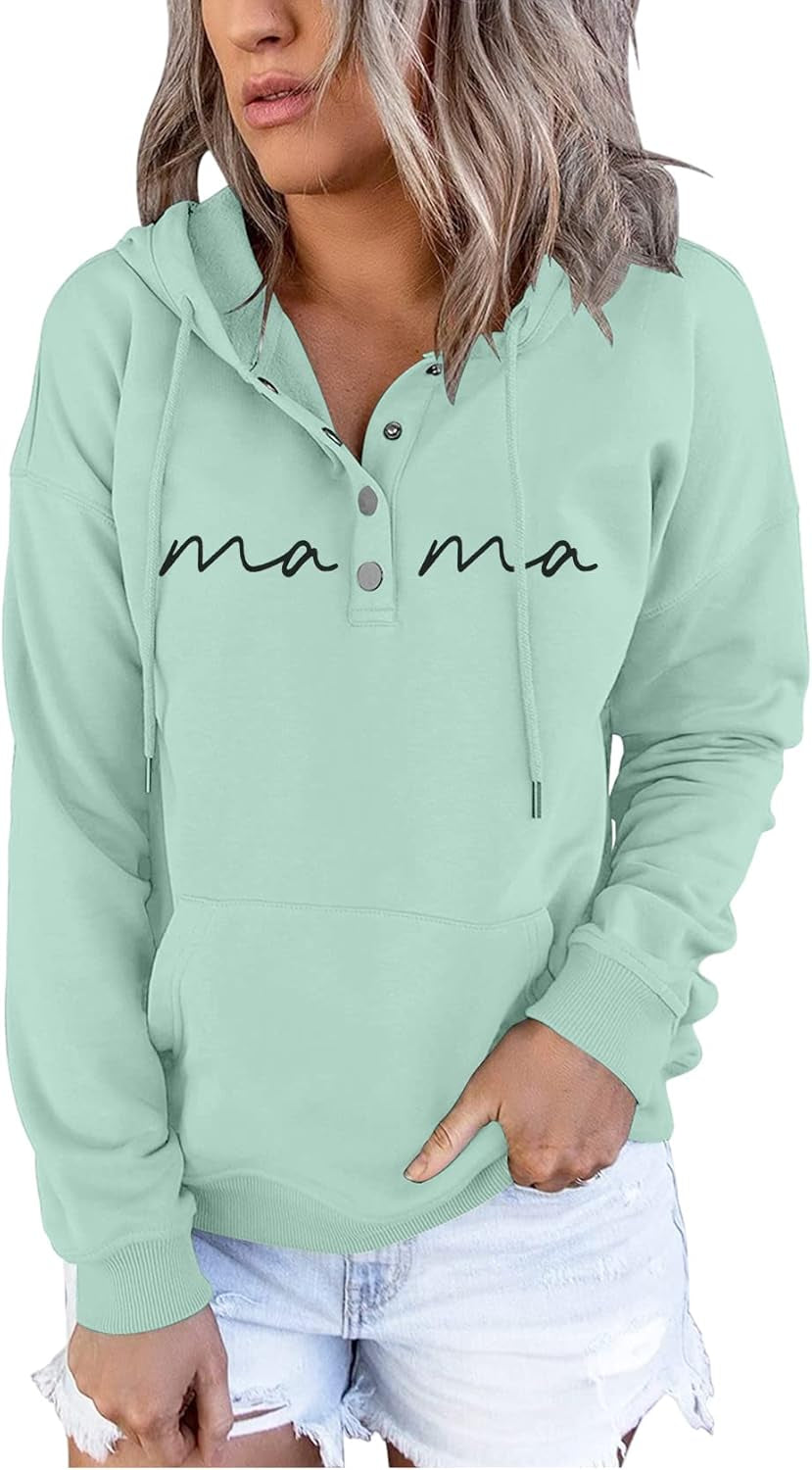 Womens Crewneck Sweatshirt Mama Letter Print Long Sleeve Loose Fashion Pullover Top