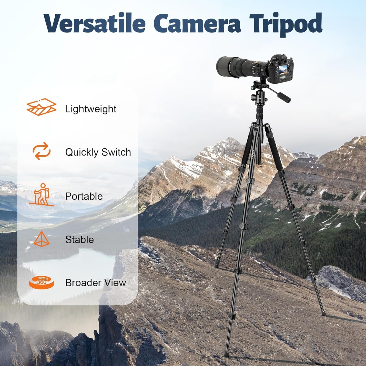 Camera Tripod, 83" Aluminum Tripods & Monopods with Metal Handle, Heavy Duty Tripod for DSLR Camera Lasers Binoculars Telescope Spotting Scope, Payload 35Lb